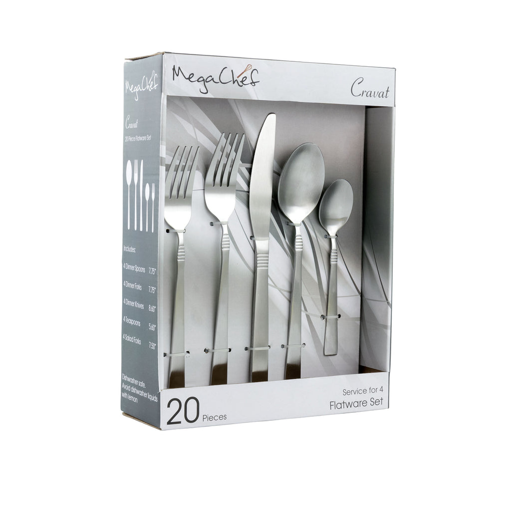 MegaChef Cravat 20 Piece Flatware Utensil Set, Stainless Steel