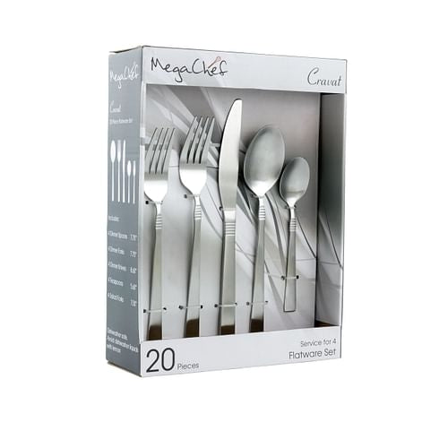 MegaChef Cravat 20 Piece Flatware Utensil Set, Stainless Steel