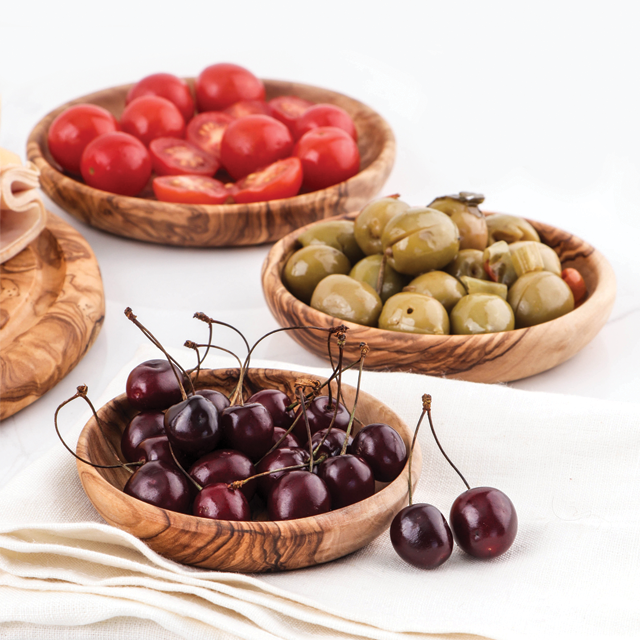 Handcrafted Tunisian Olive Wood Set of 3 Round Dipping Dishes