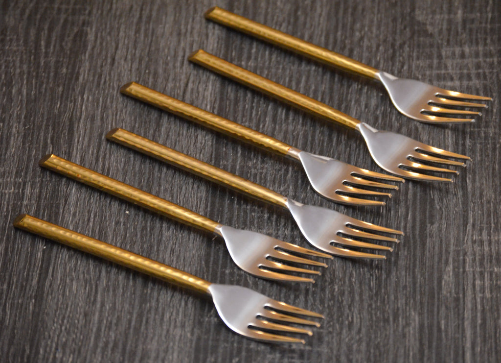 Dinner Forks Golden Stainless Steel Flatware Set of 6