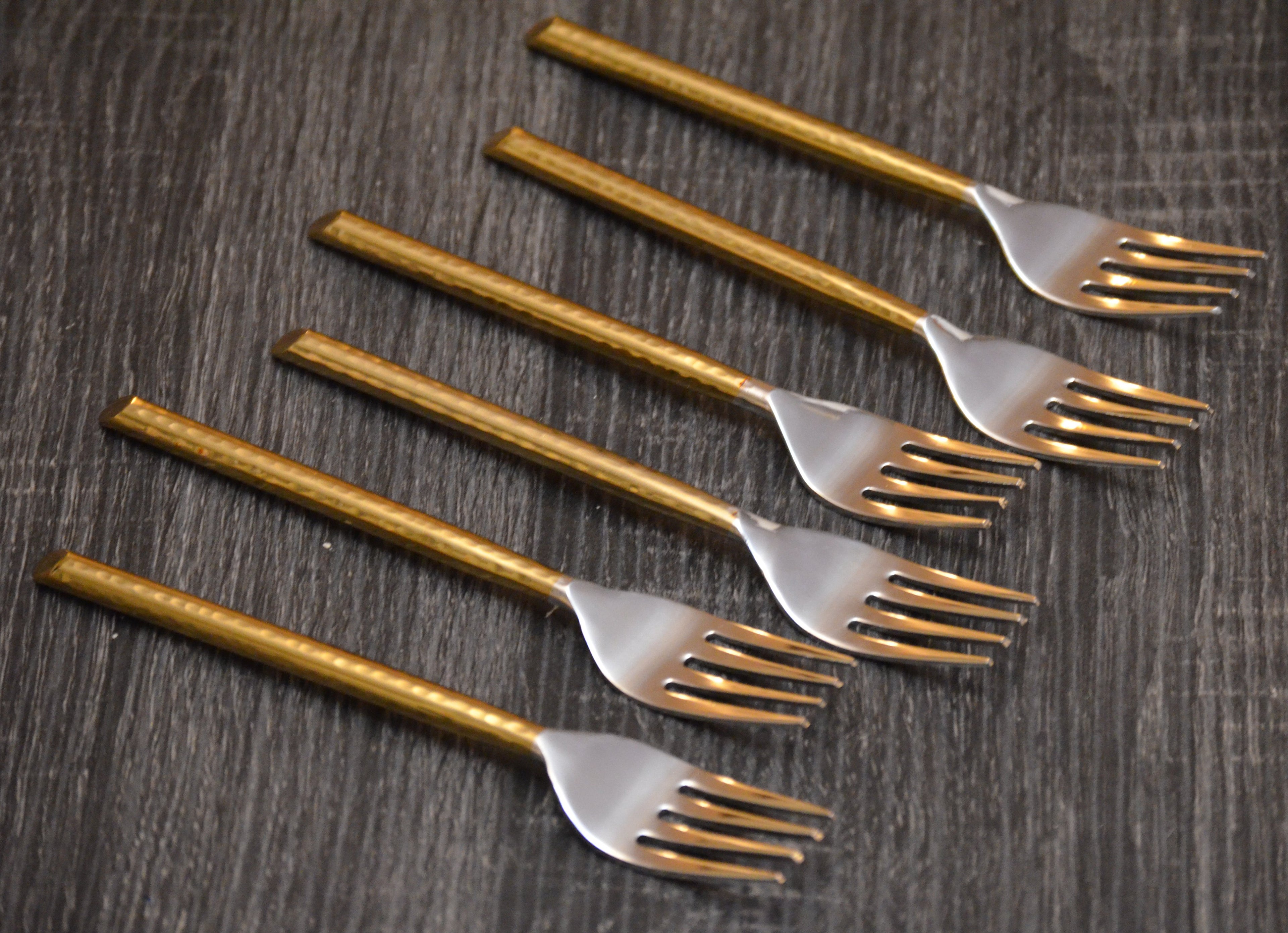 Dinner Forks Golden Stainless Steel Flatware Set of 6