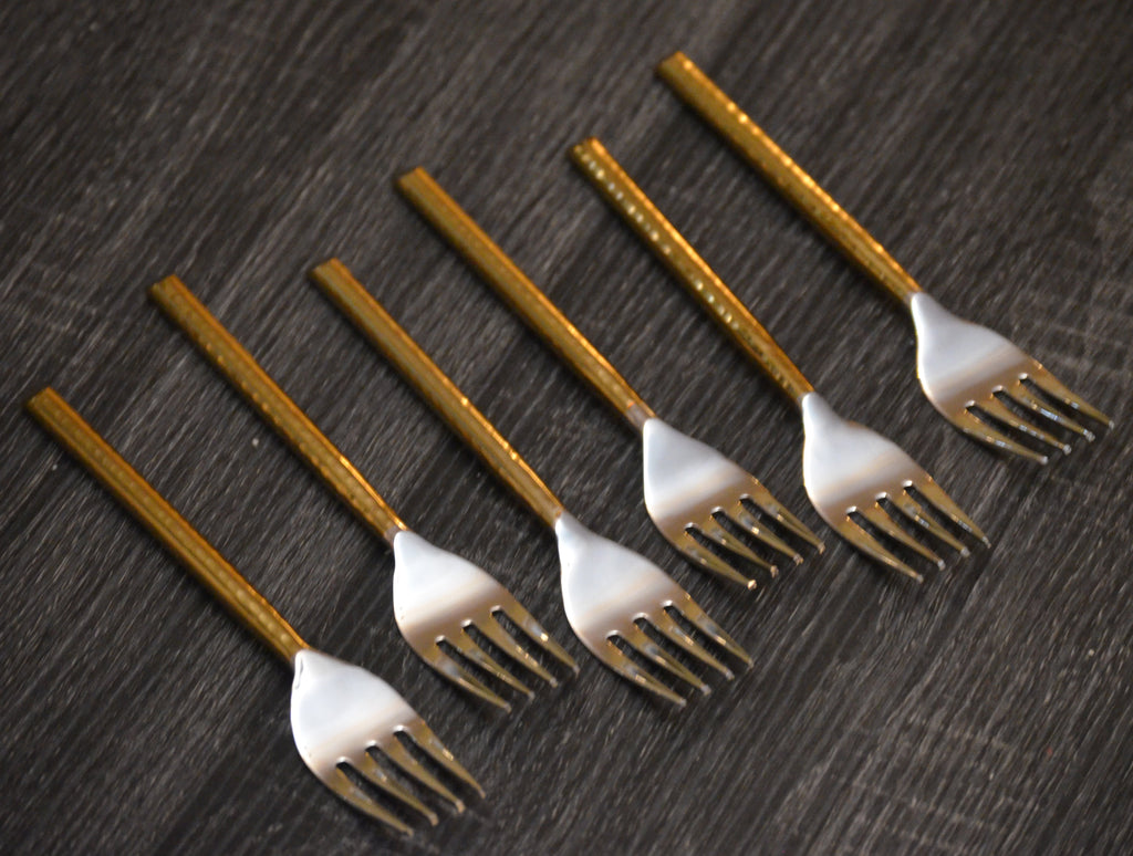 Dinner Forks Golden Stainless Steel Flatware Set of 6