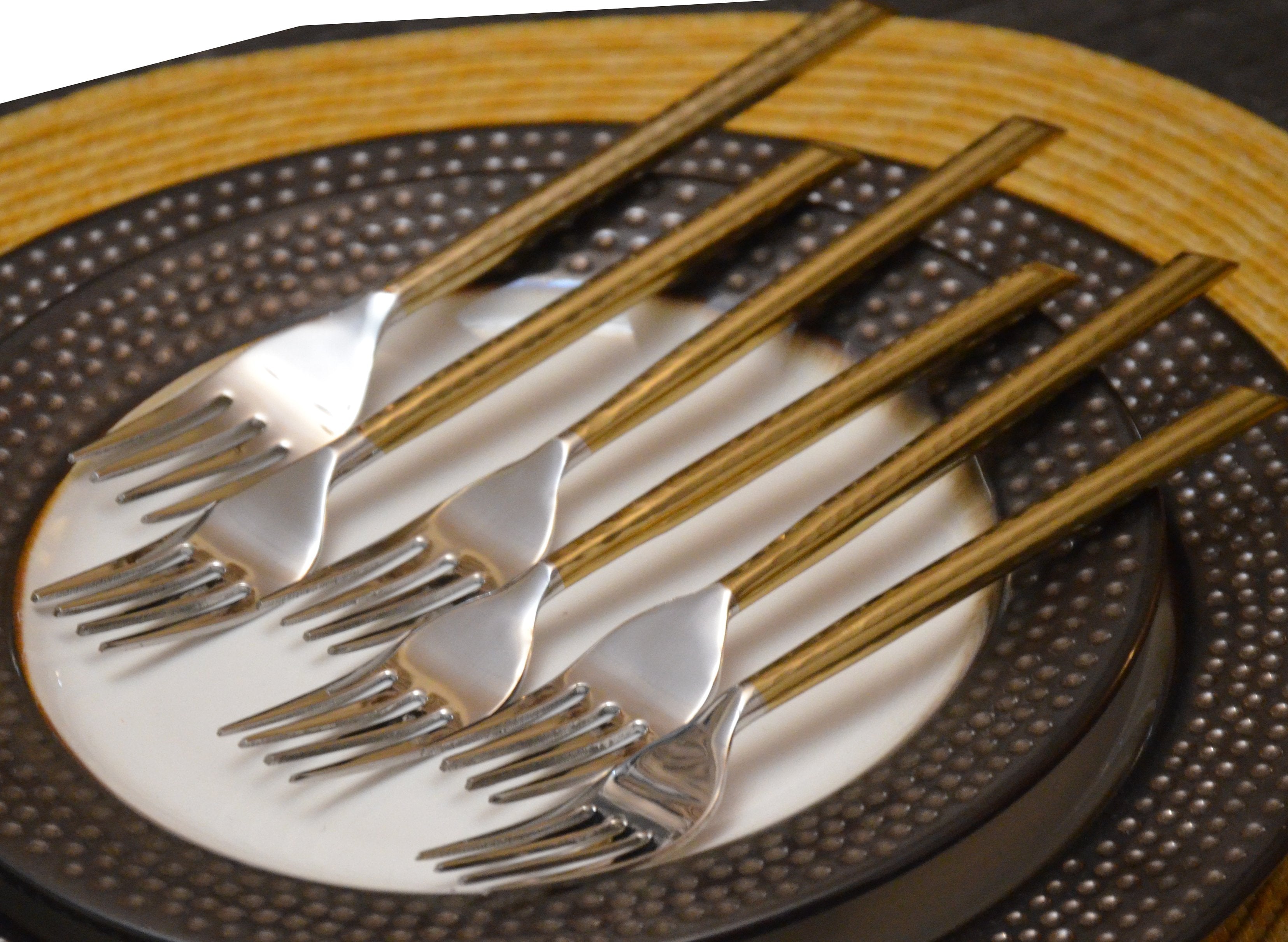 Dinner Forks Golden Stainless Steel Flatware Set of 6